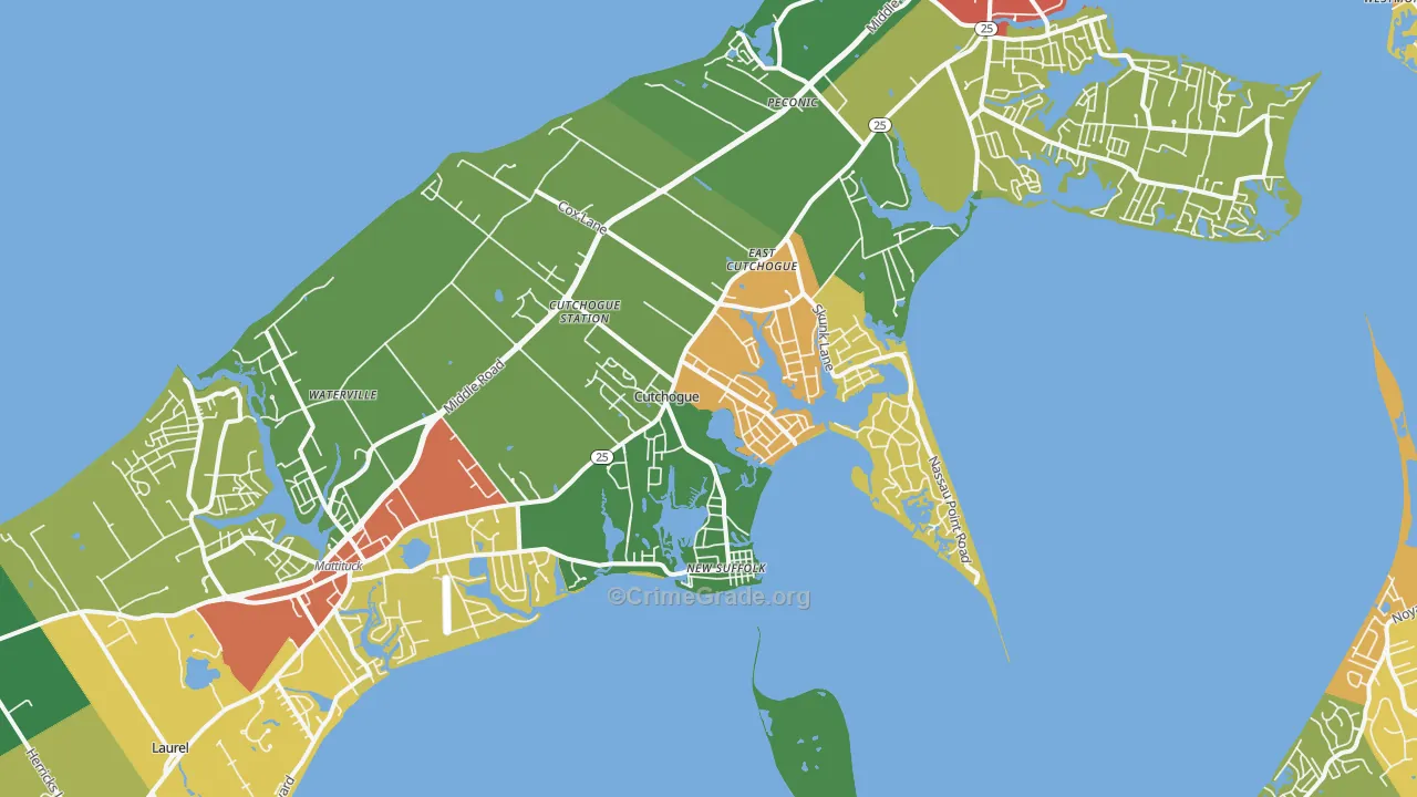 Cutchogue, NY Map of Theft Rates