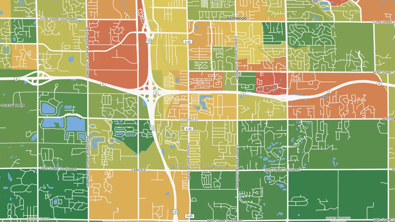 Cutlerville, MI Map of Theft Rates