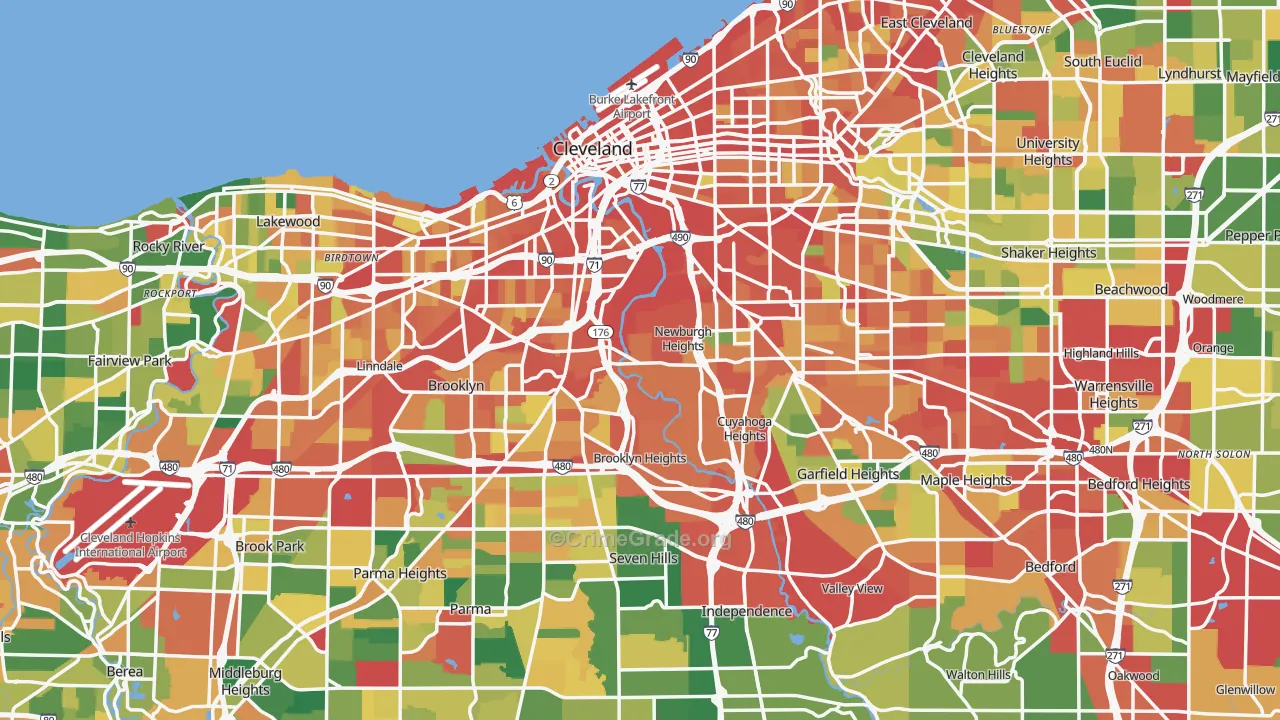 Cuyahoga County, OH Map of Theft Rates