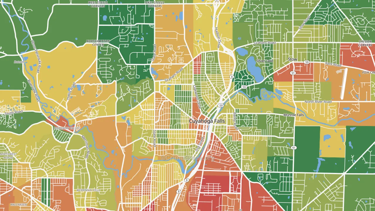 Cuyahoga Falls, OH Map of Theft Rates