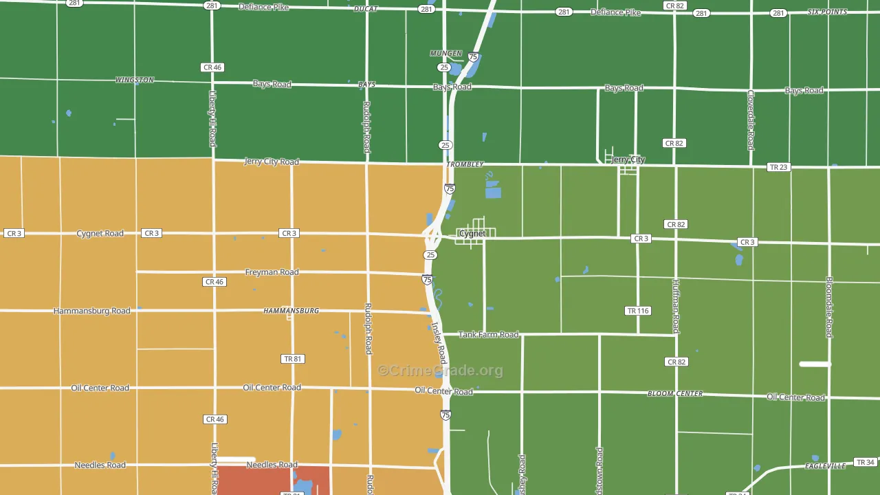 Cygnet, OH Map of Theft Rates