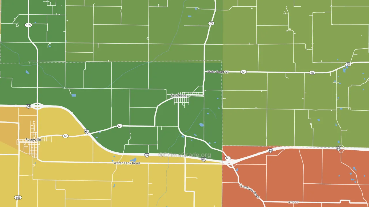 Cynthiana, IN Map of Theft Rates