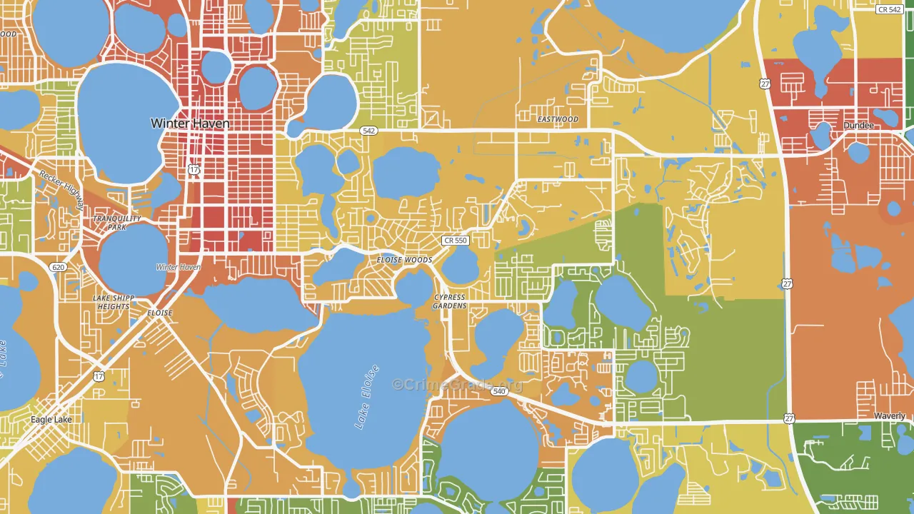 Cypress Gardens, FL Map of Theft Rates