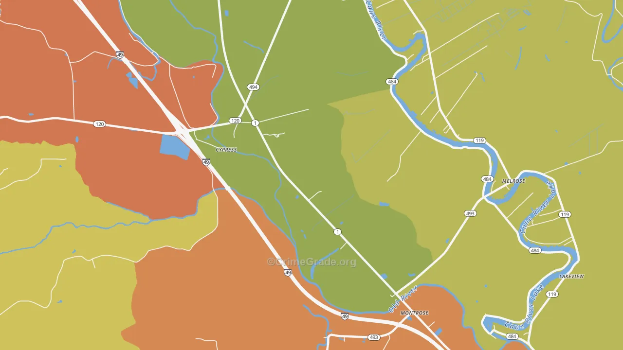 Cypress, LA Map of Theft Rates