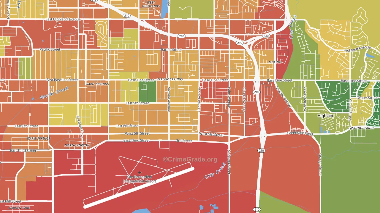 Cypress-Riverside, Highland, CA Map of Theft Rates