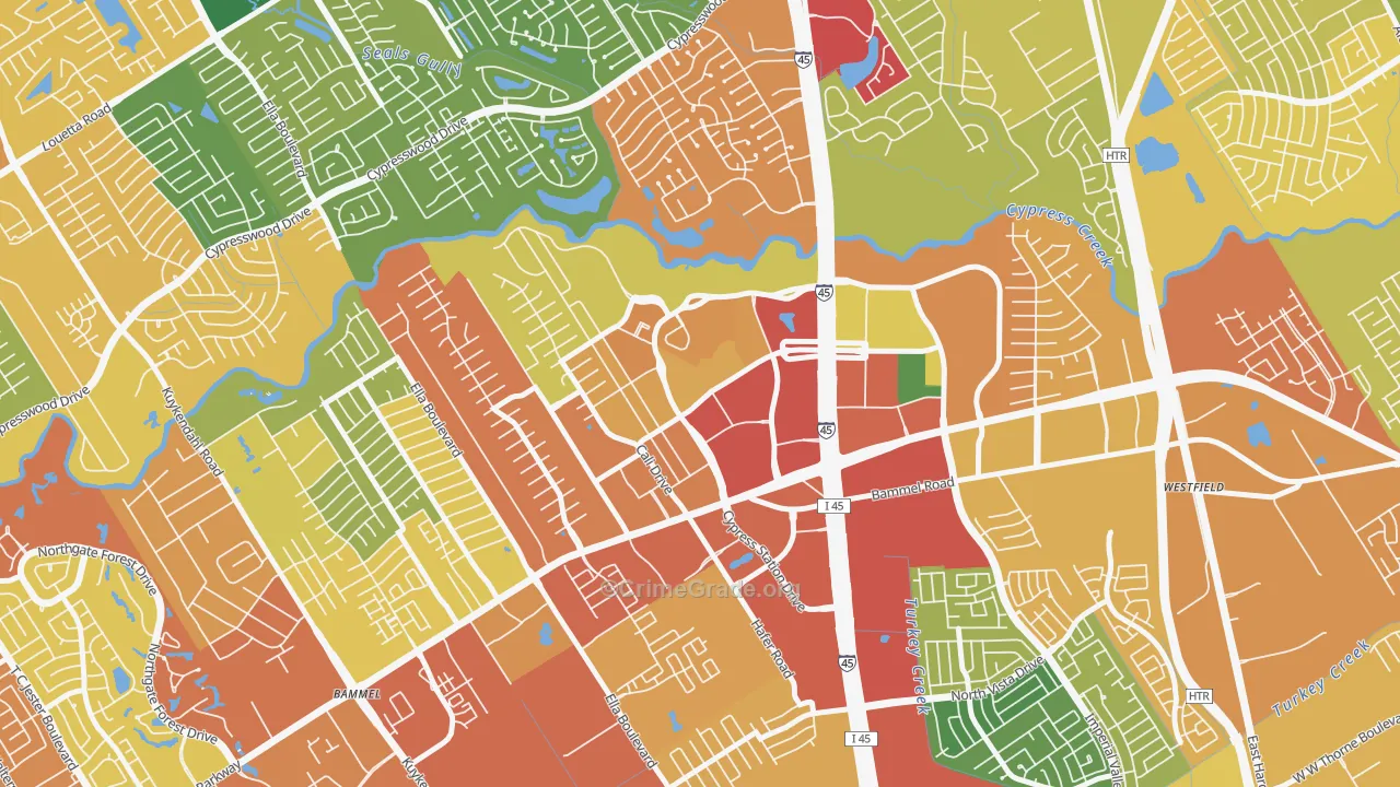 Cypress Station, Houston, TX Map of Theft Rates