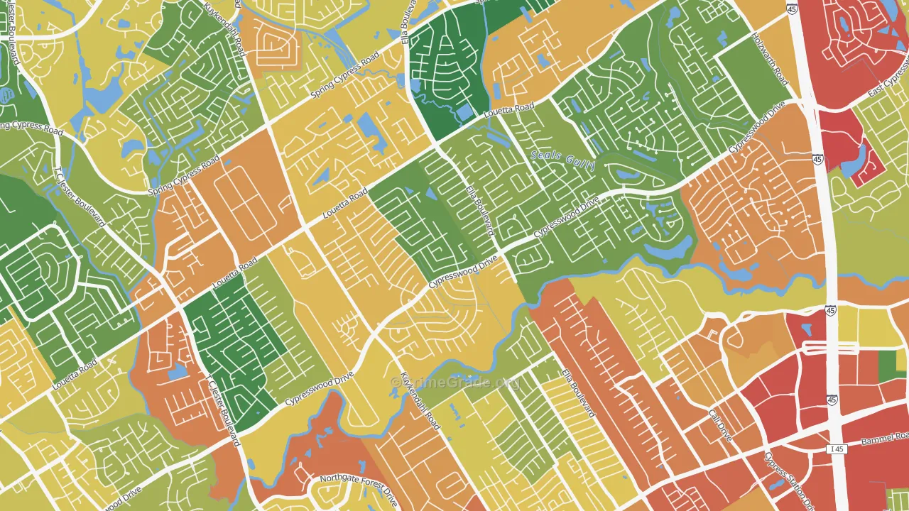 Cypresswood, Spring, TX Map of Theft Rates