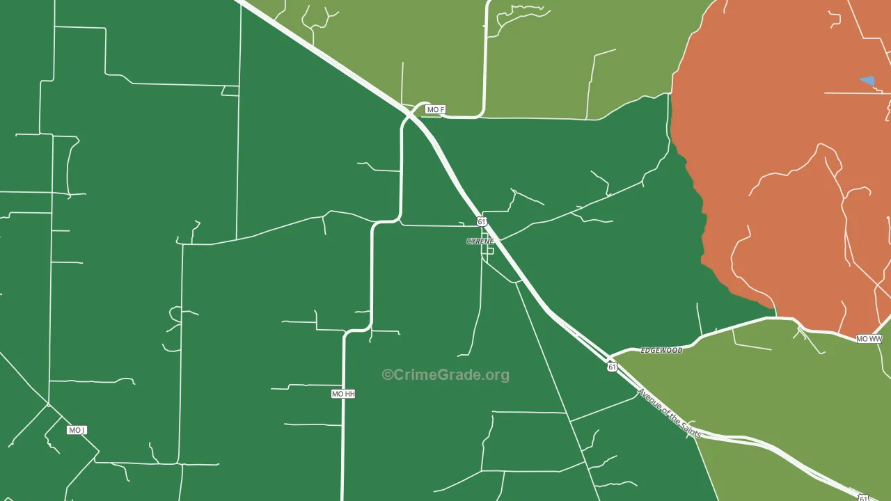 Cyrene, MO Map of Theft Rates