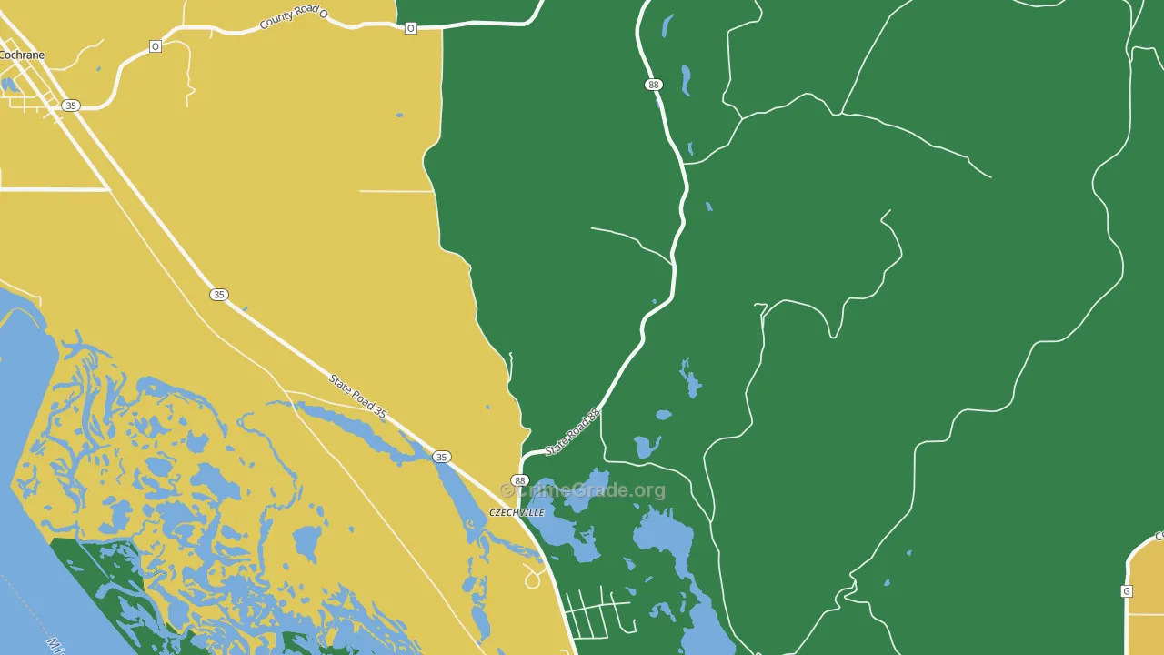Czechville, WI Map of Theft Rates