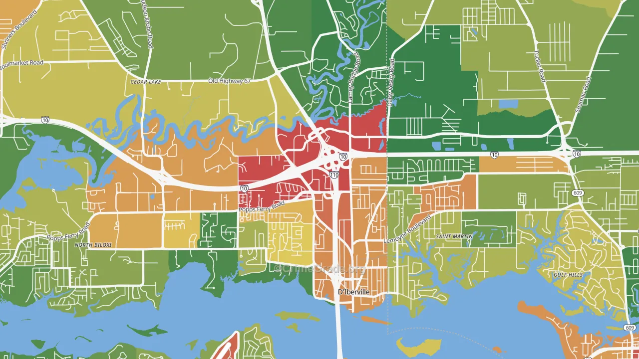 D'Iberville, MS Map of Theft Rates