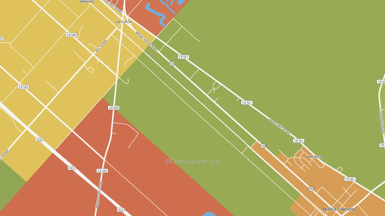Da Costa, NJ Map of Theft Rates