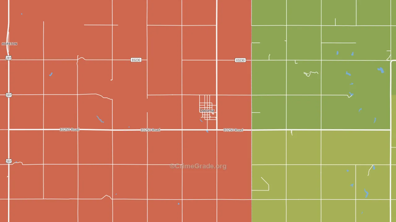 Dacoma, OK Map of Theft Rates