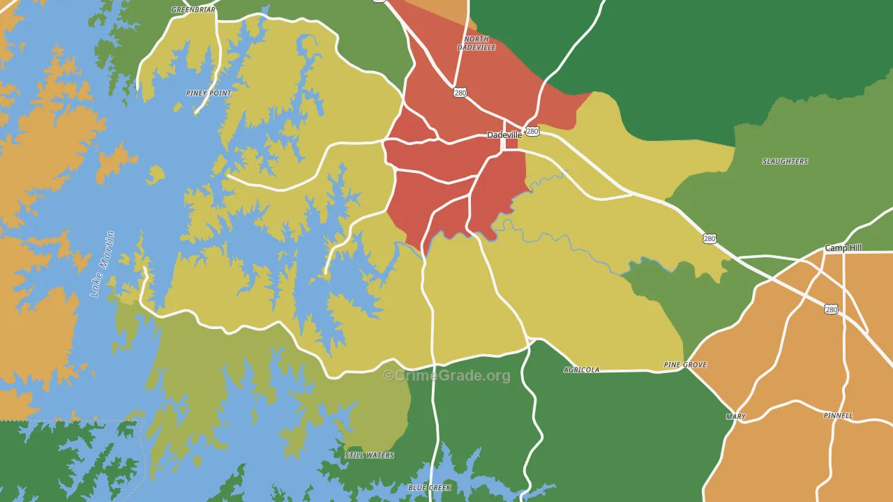 Dadeville, AL Map of Theft Rates