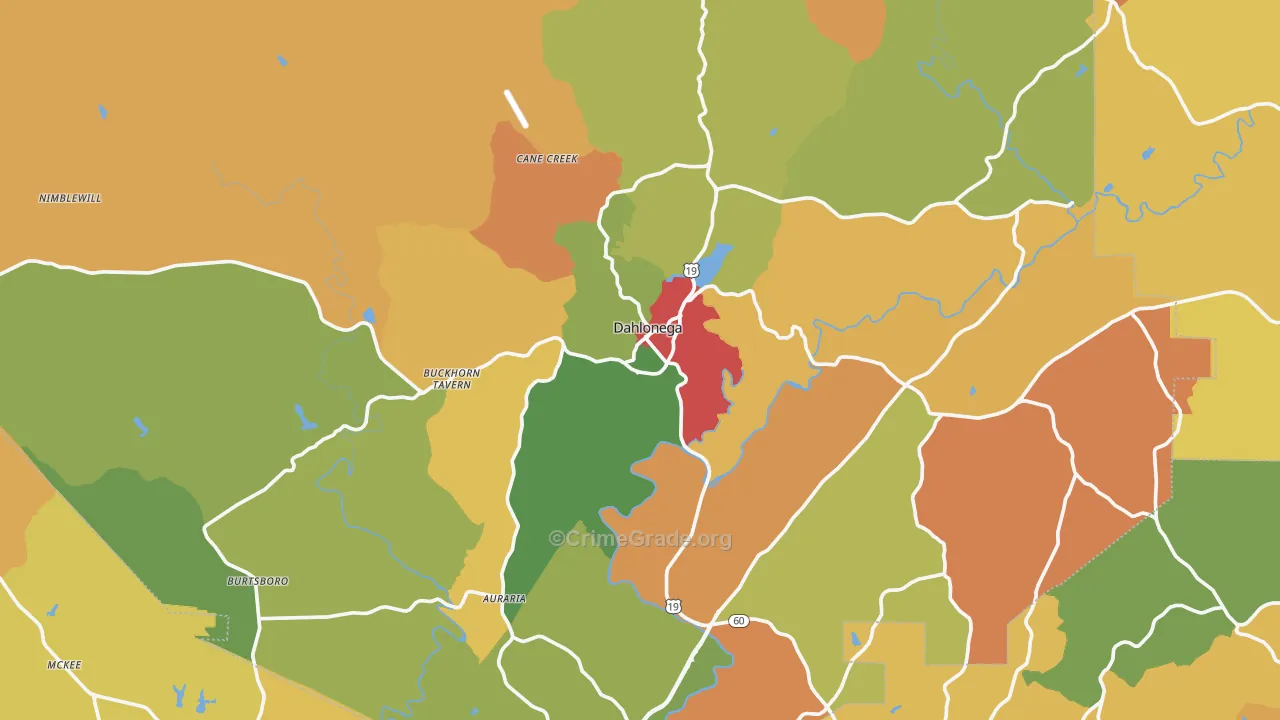 Dahlonega, GA Map of Theft Rates