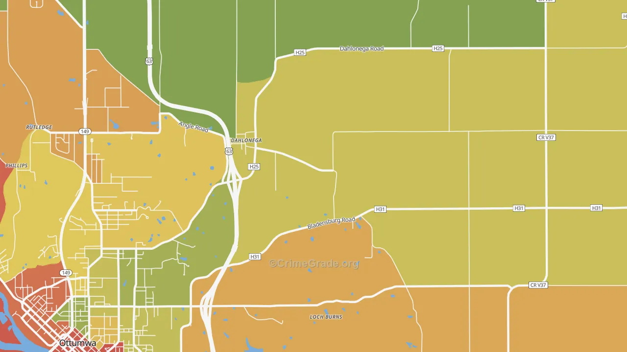 Dahlonega, IA Map of Theft Rates