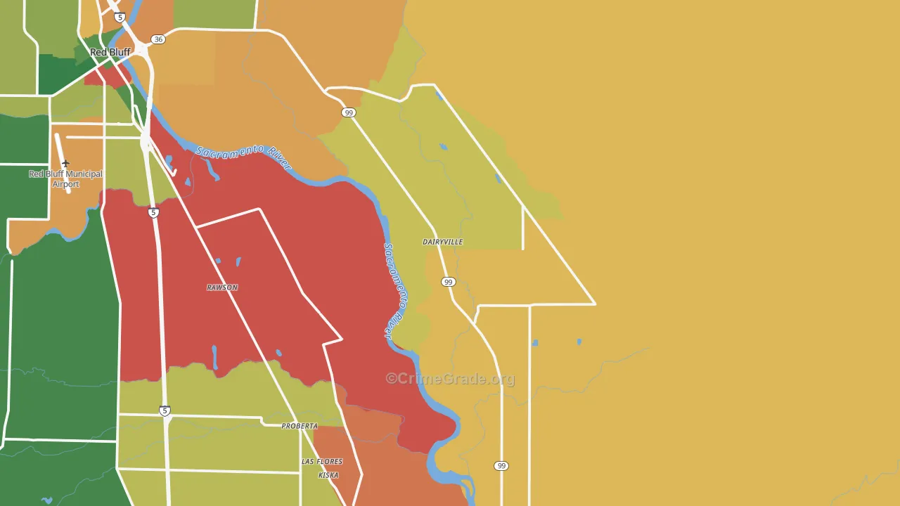 Dairyville, CA Map of Theft Rates