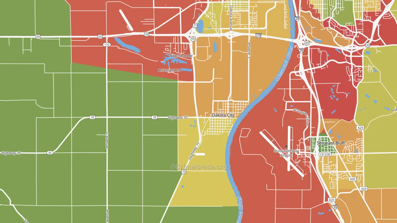 Dakota City, NE Map of Theft Rates