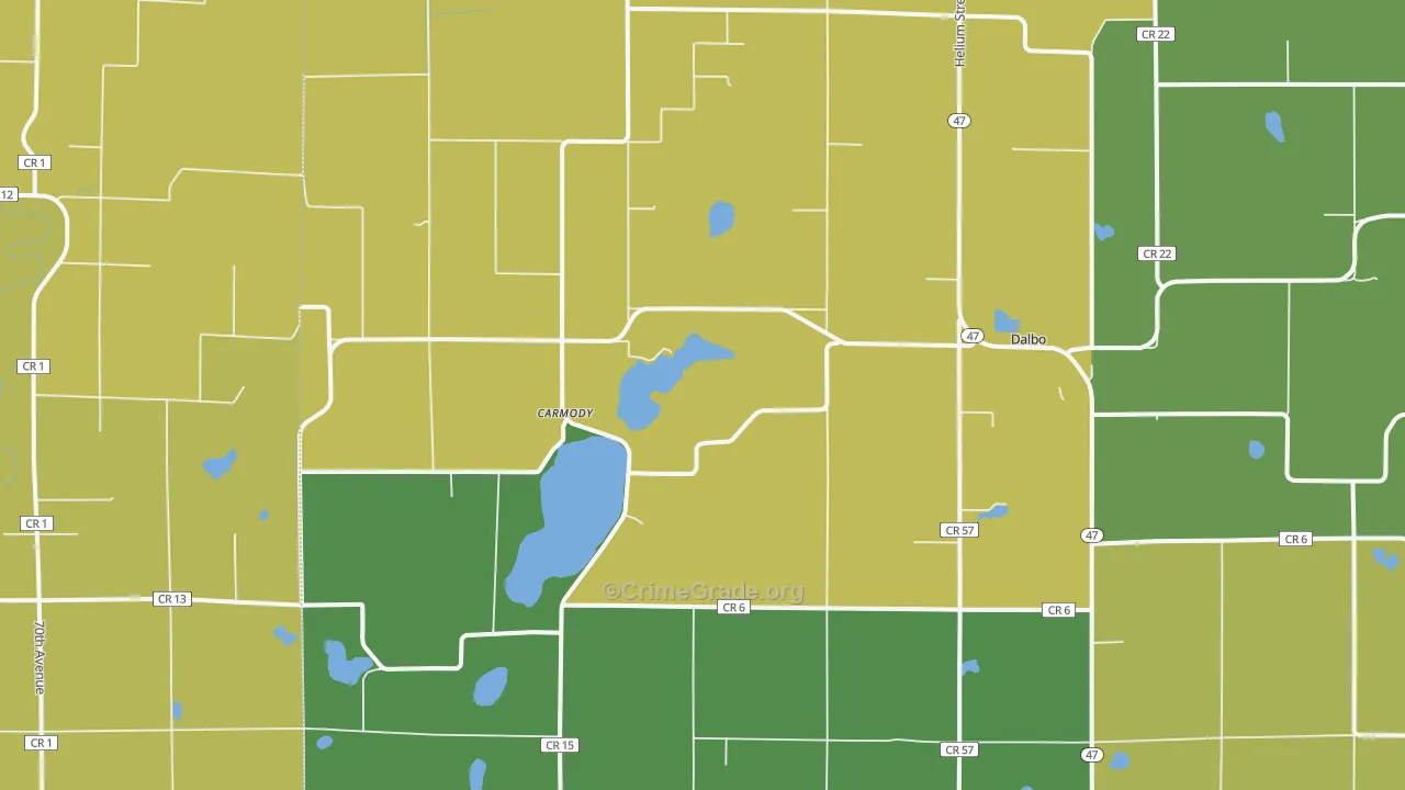 Dalbo, MN Map of Theft Rates