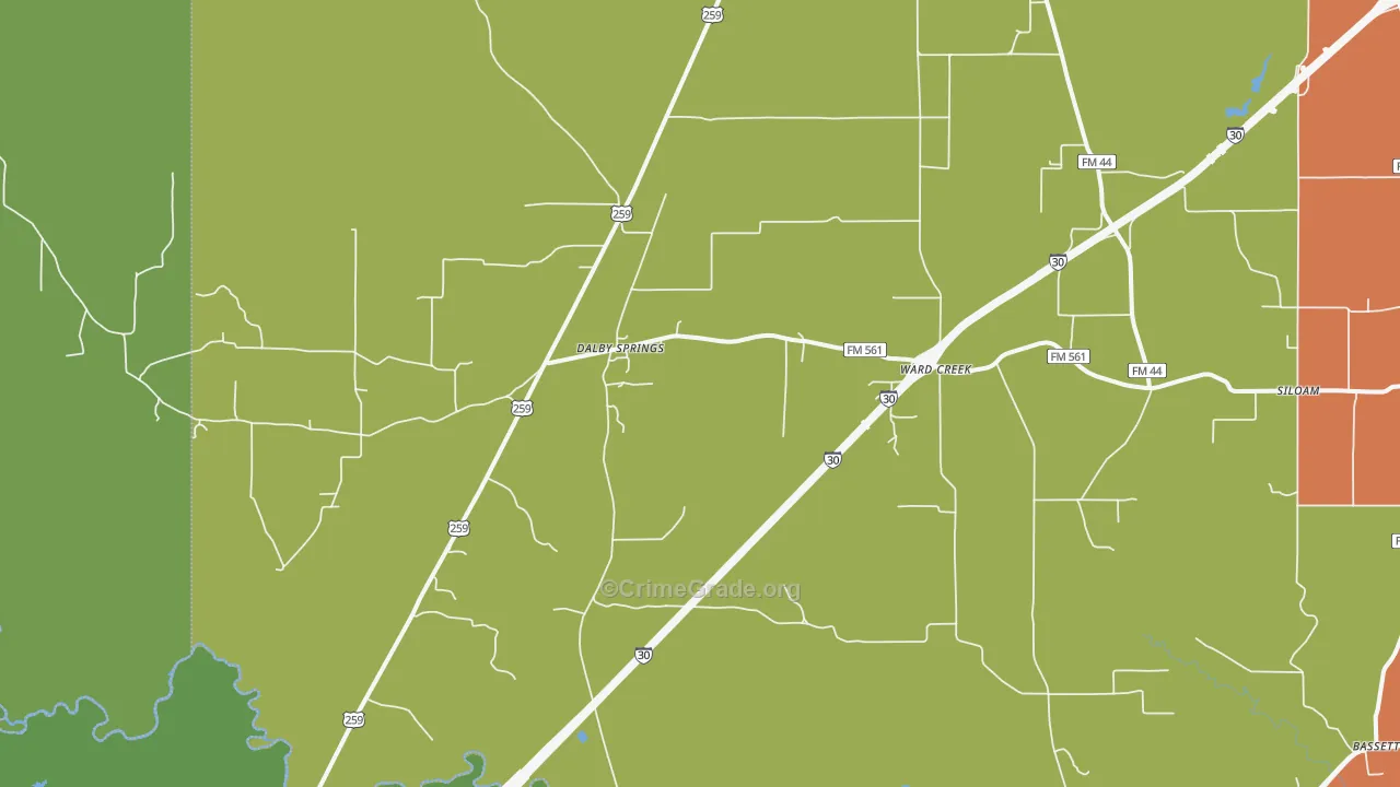 Dalby Springs, TX Map of Theft Rates