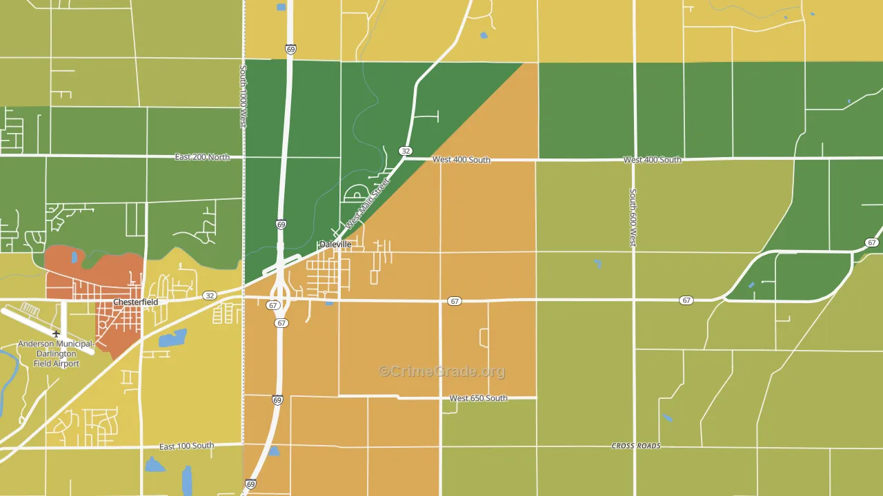 Daleville, IN Map of Theft Rates