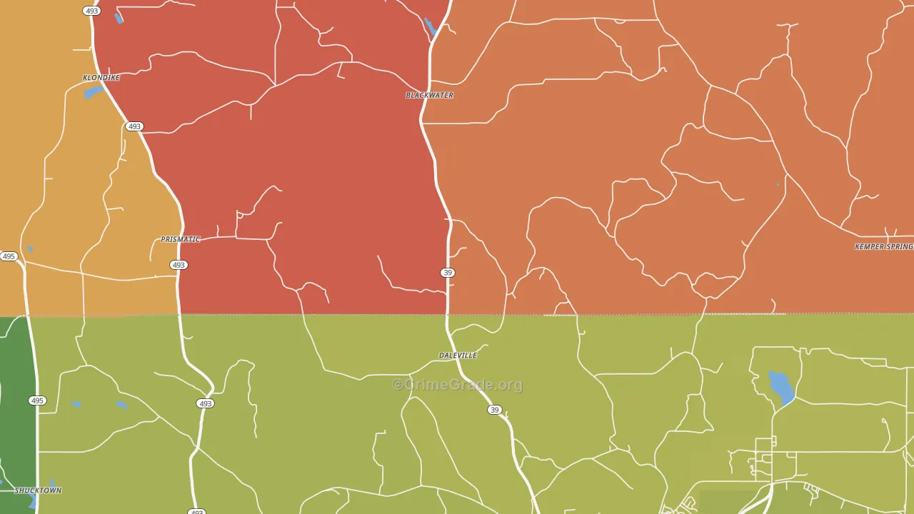 Daleville, MS Map of Theft Rates