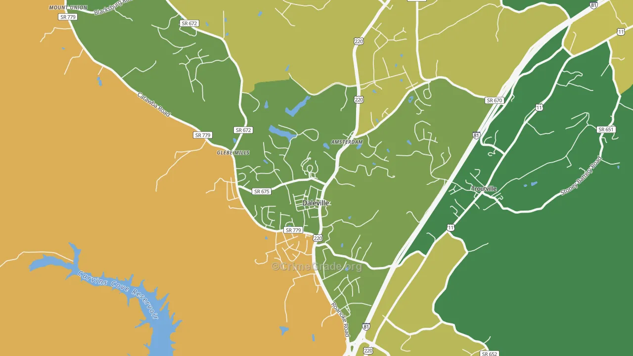 Daleville, VA Map of Theft Rates