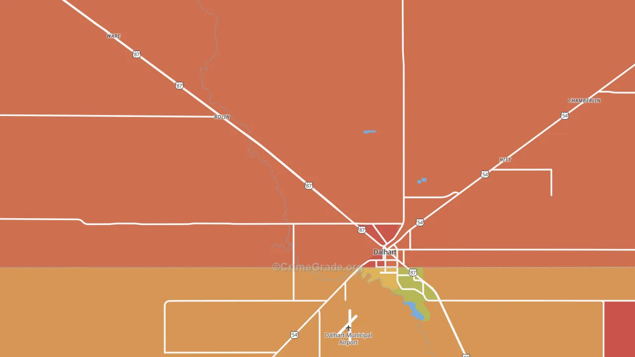 Dallam County, TX Map of Theft Rates