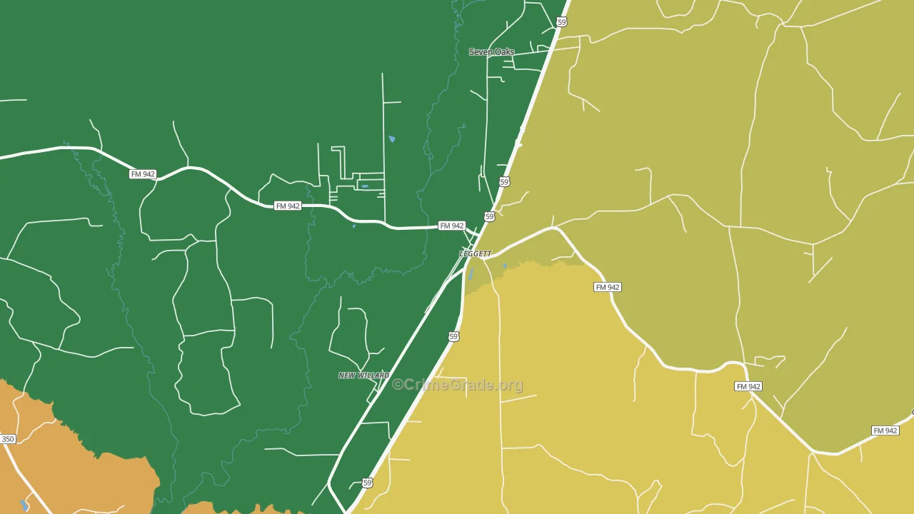 Dallardsville, TX Map of Theft Rates