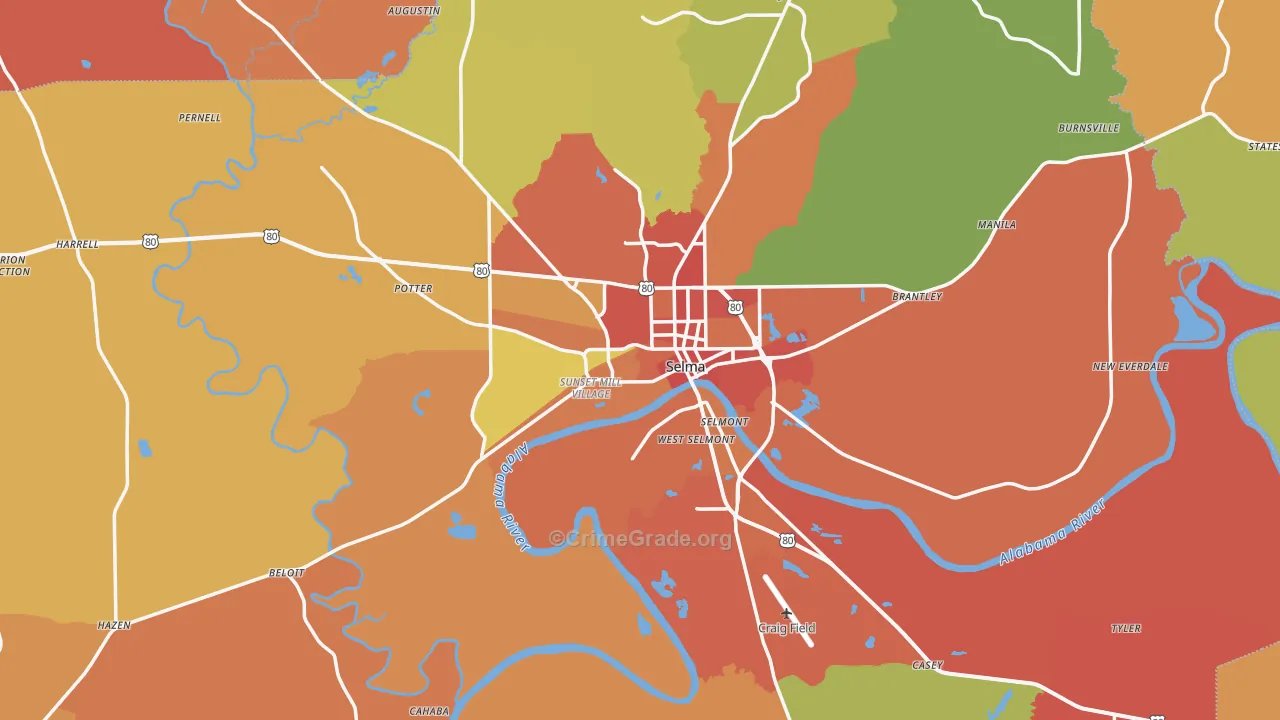 Dallas County, AL Map of Theft Rates