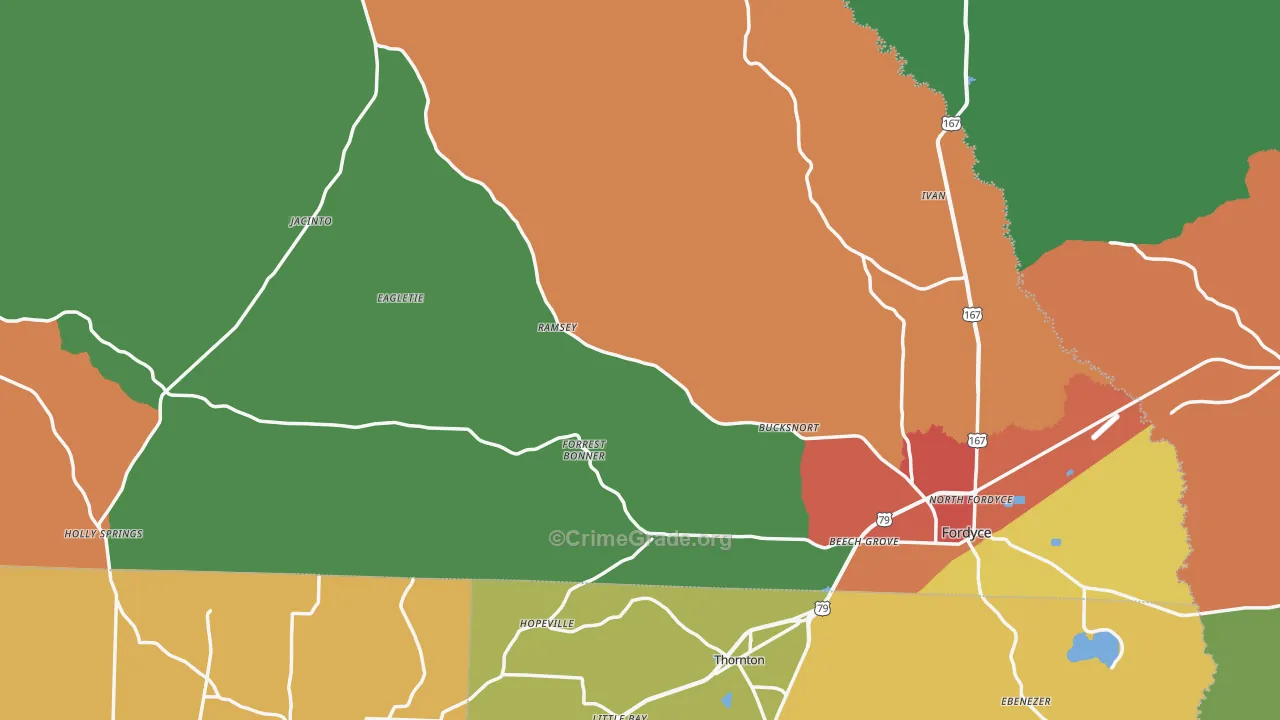 Dallas County, AR Map of Theft Rates