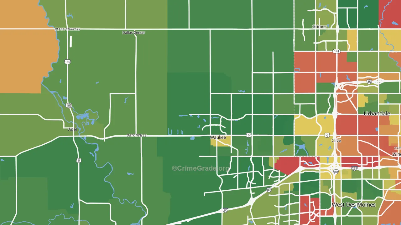 Dallas County, IA Map of Theft Rates