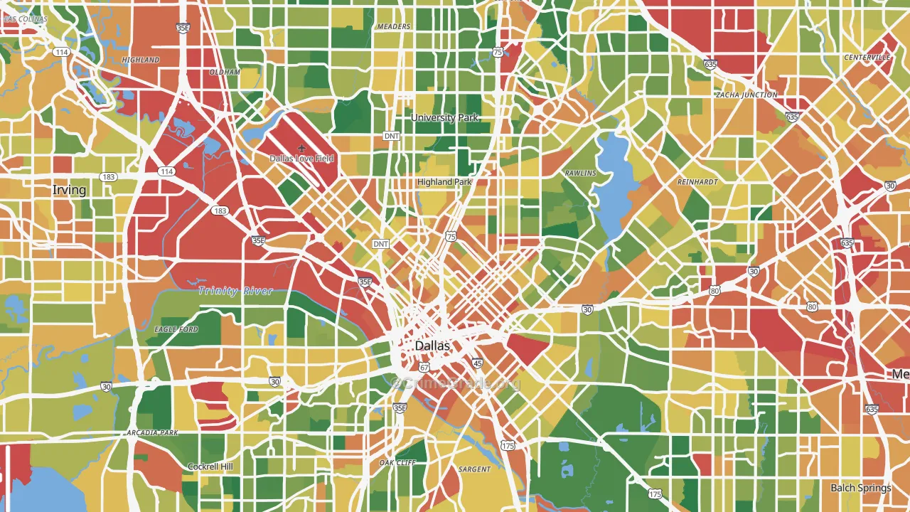 Dallas County, TX Map of Theft Rates