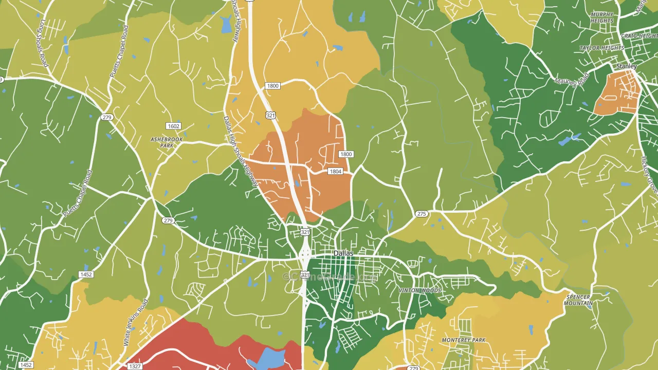 Dallas, NC Map of Theft Rates