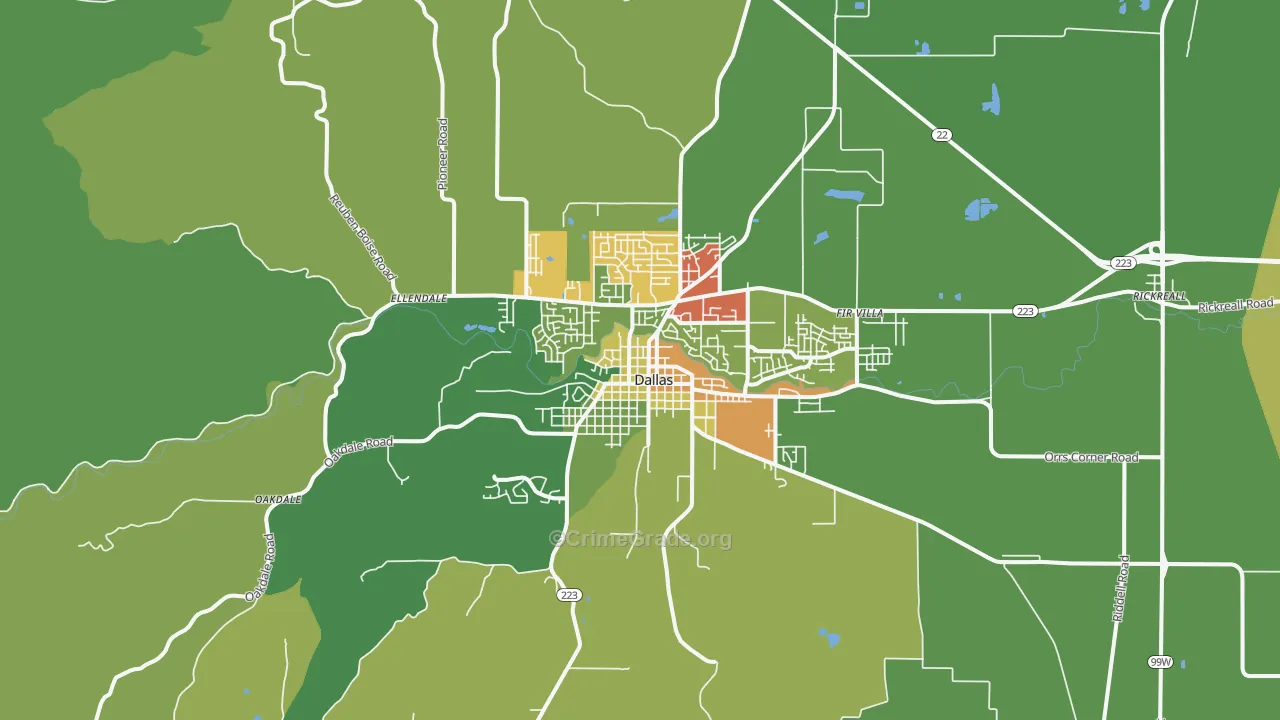Dallas, OR Map of Theft Rates