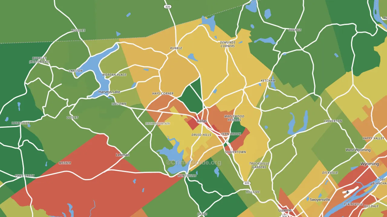 Dallas, PA Map of Theft Rates