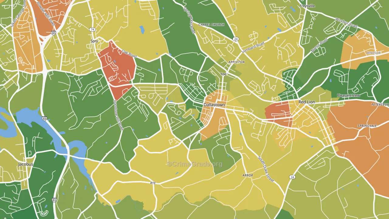 Dallastown, PA Map of Theft Rates