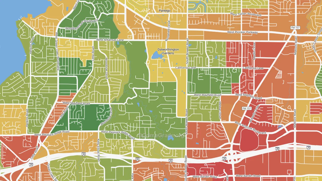 Dalworthington Gardens, TX Map of Theft Rates