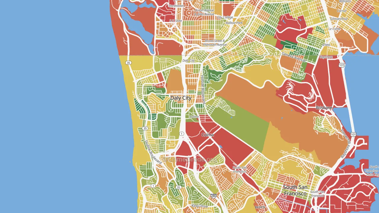 Daly City, CA Map of Theft Rates