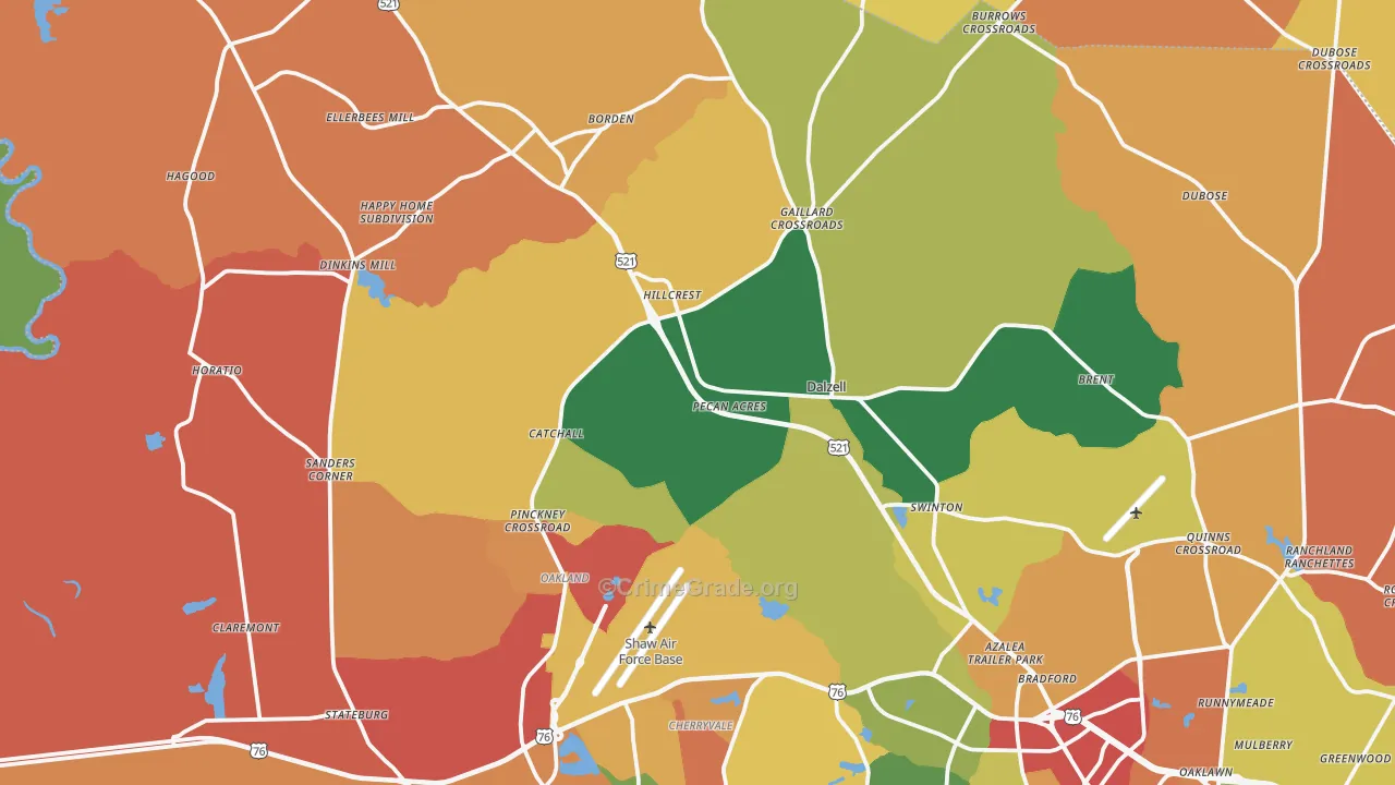 Dalzell, SC Map of Theft Rates