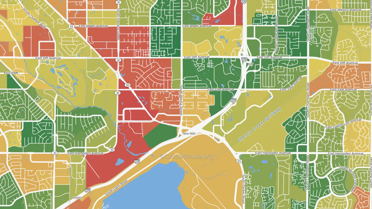 Dam East-West, Aurora, CO Map of Theft Rates