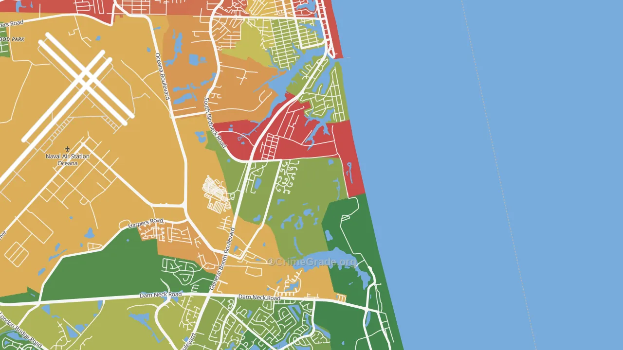 Dam Neck Naval Air Station, Virginia Beach, VA Map of Theft Rates