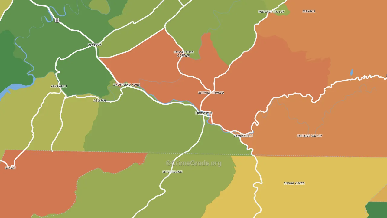 Damascus, VA Map of Theft Rates