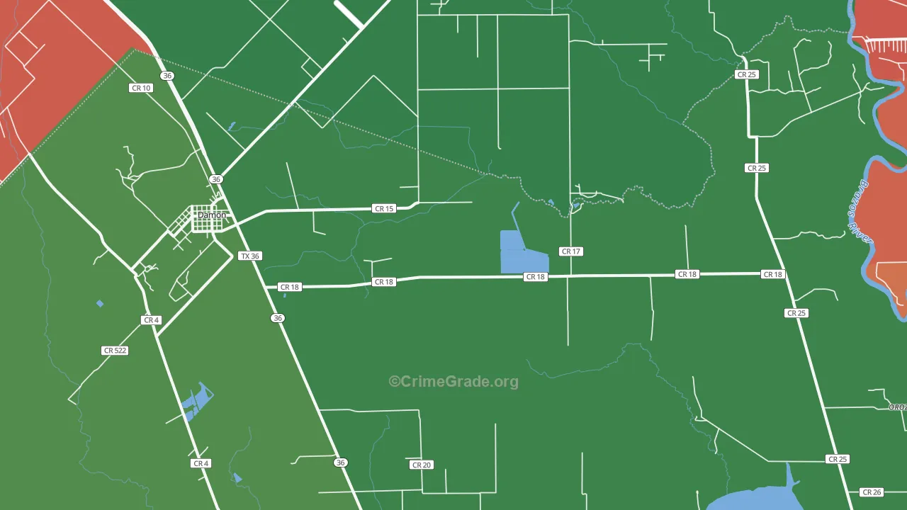 Damon, TX Map of Theft Rates