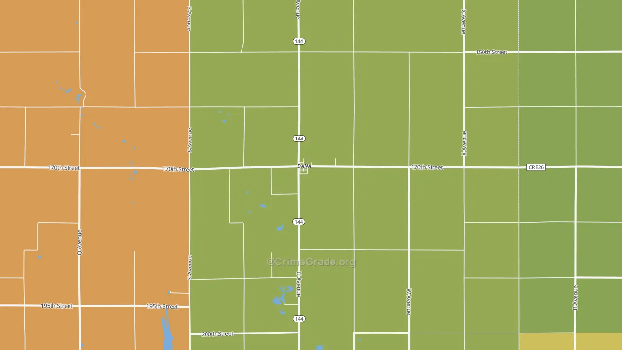 Dana, IA Map of Theft Rates