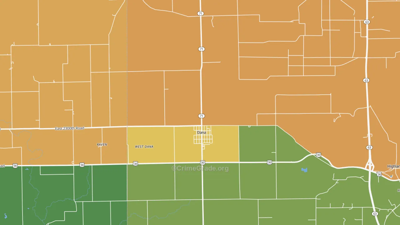 Dana, IN Map of Theft Rates