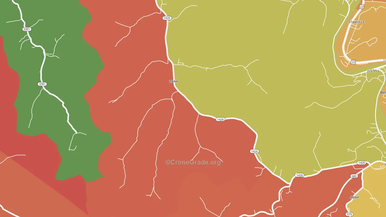 Dana, KY Map of Theft Rates