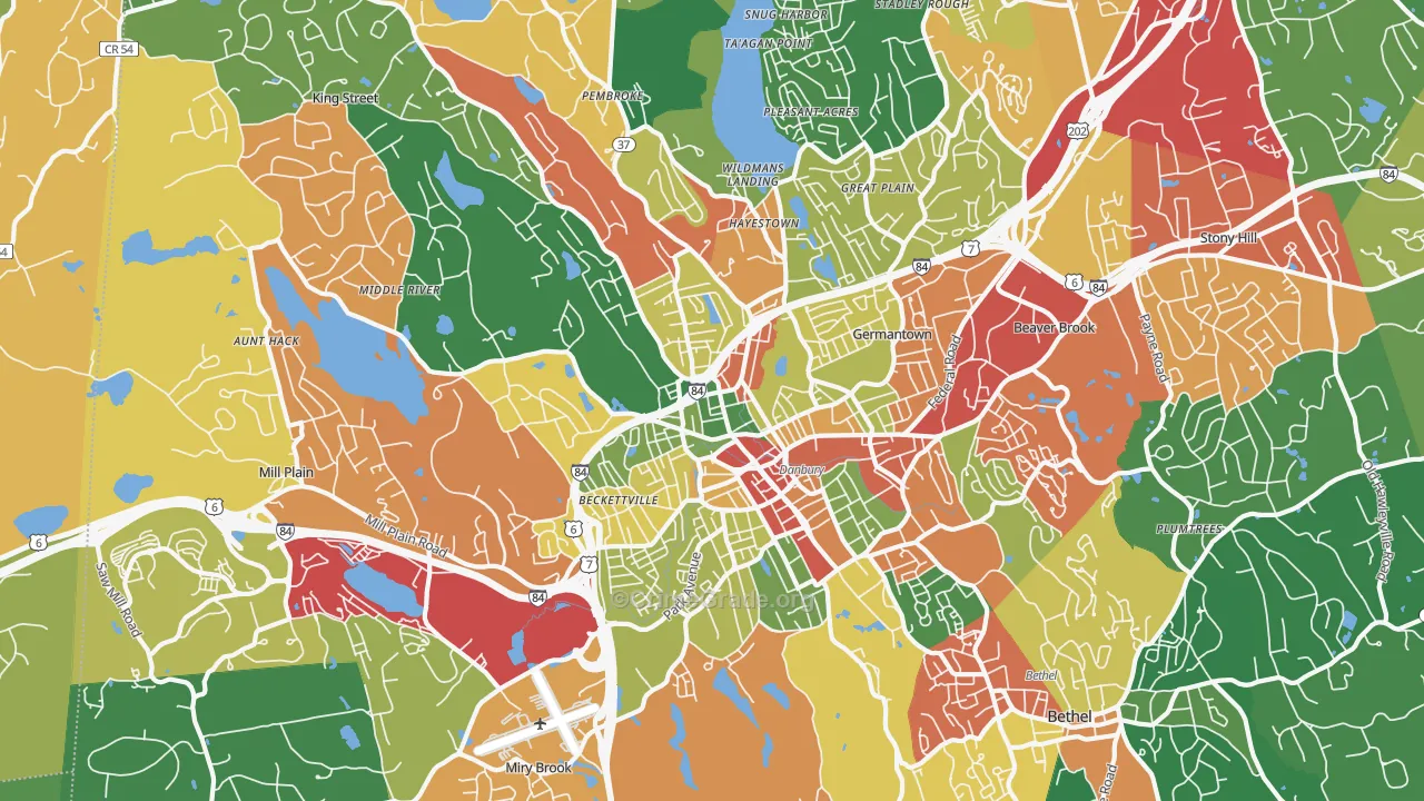 Danbury, CT Map of Theft Rates