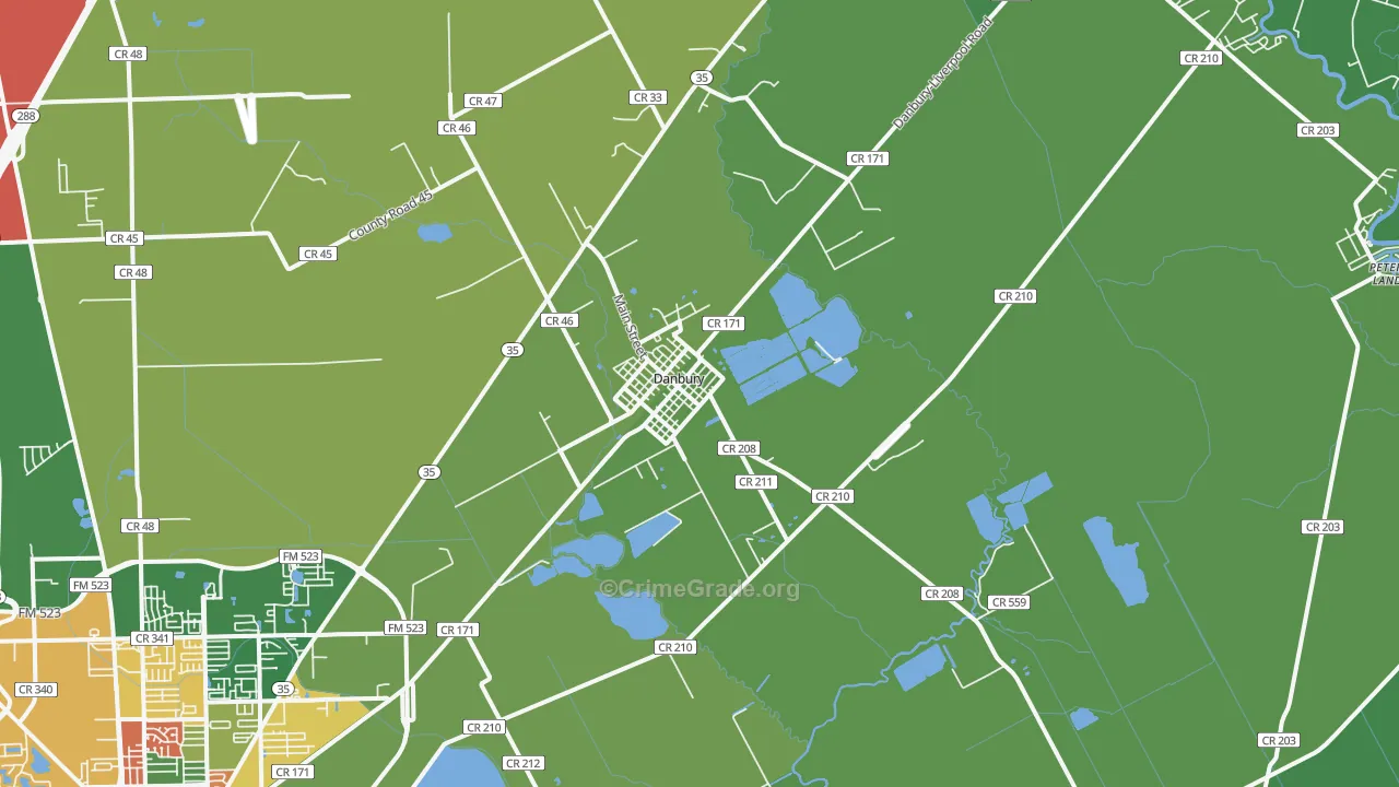 Danbury, TX Map of Theft Rates