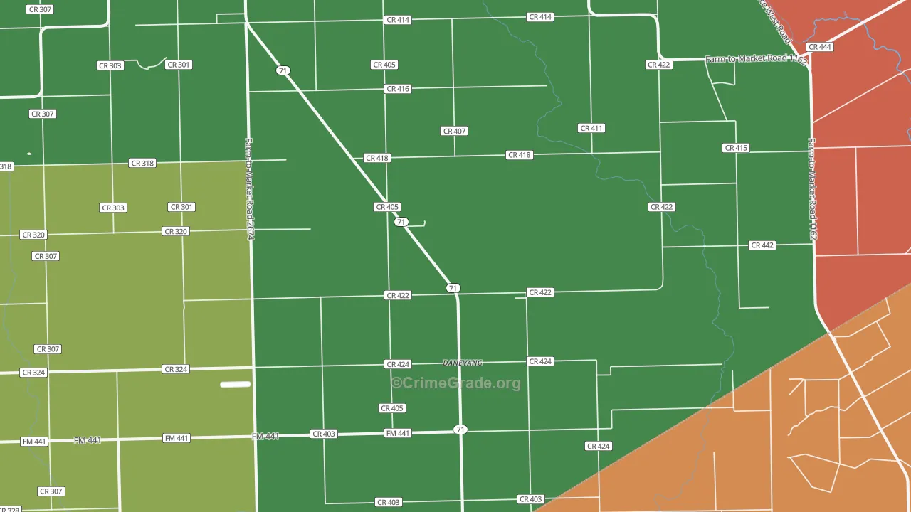 Danevang, TX Map of Theft Rates
