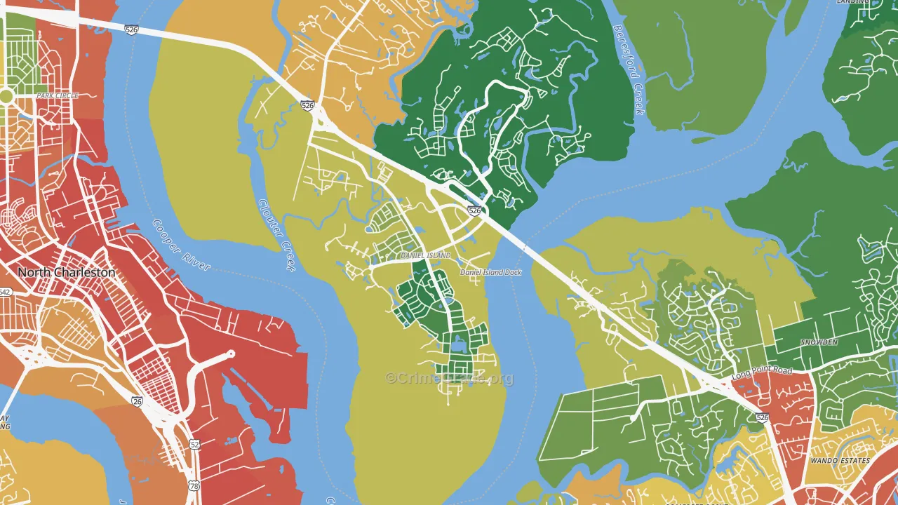 Daniel Island, Charleston, SC Map of Theft Rates